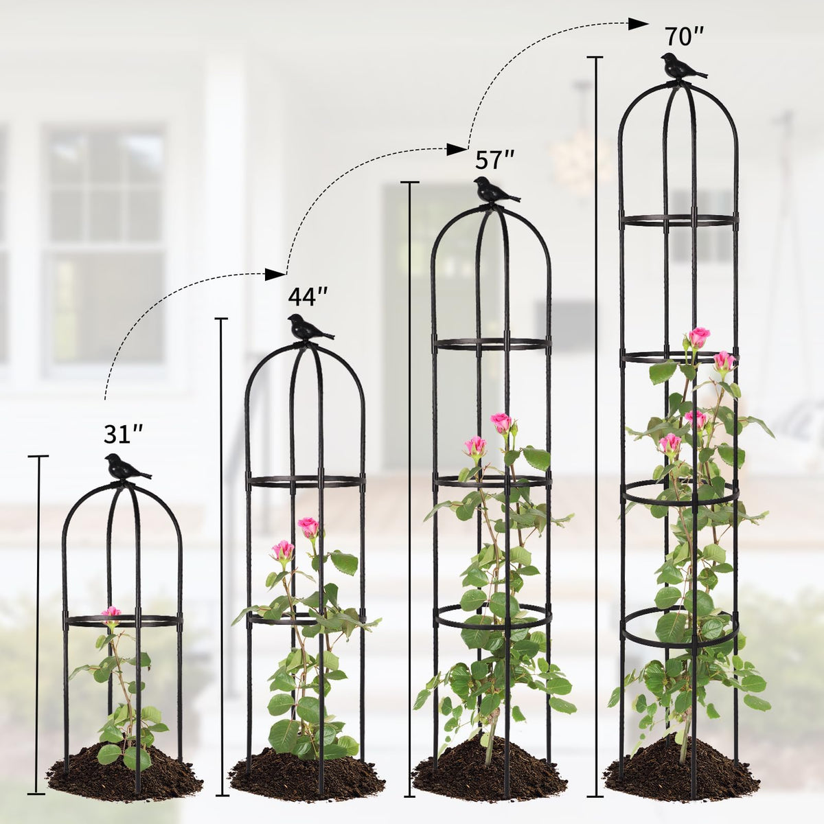 Yotoworth Garden Obelisk Trellis features durable, rust-resistant steel construction.