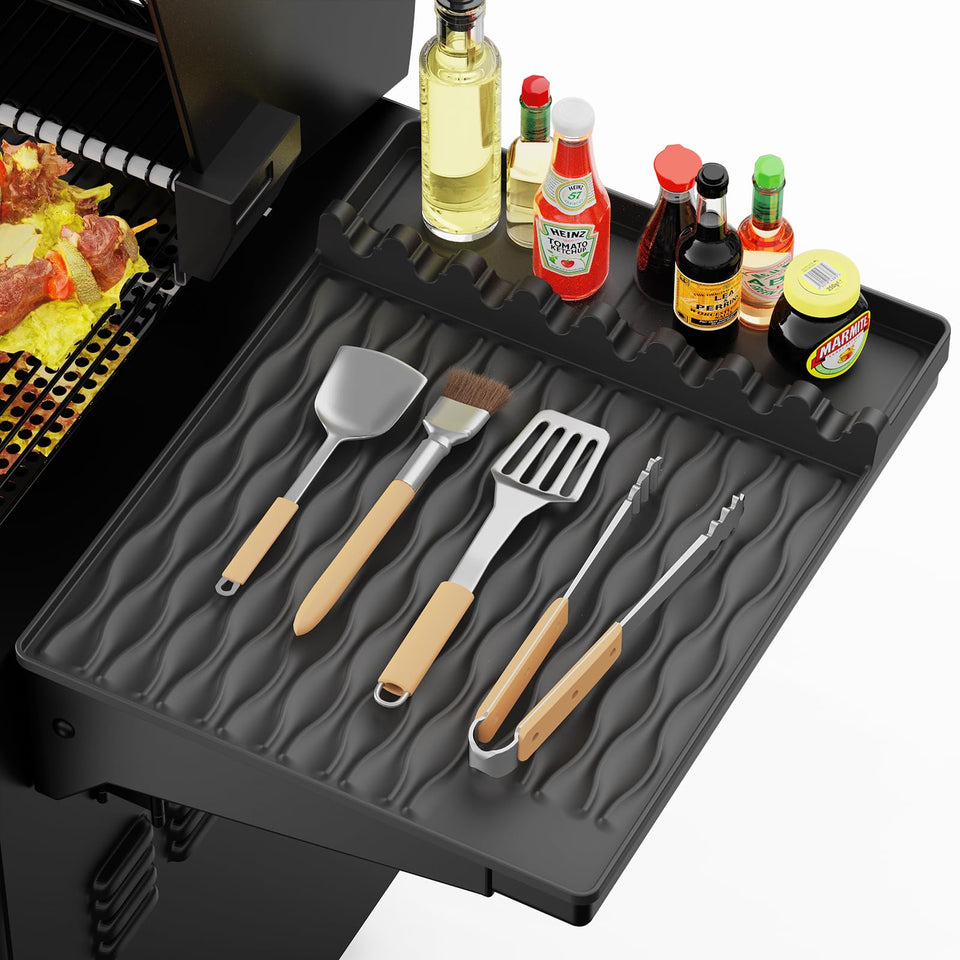 YOUCHENGZHIFAN silicone mat on side shelf keeps tools organized during grilling.
