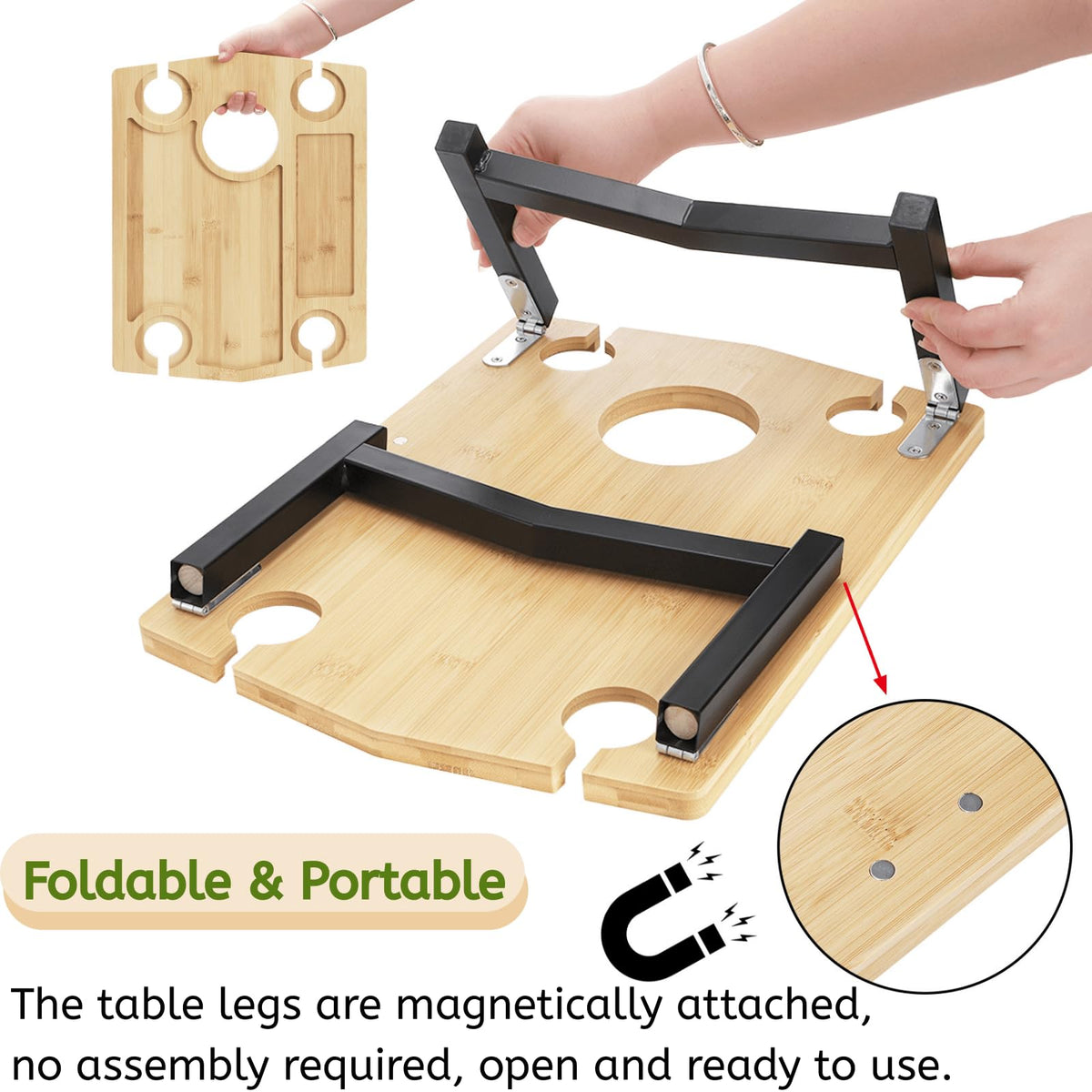 Youeon foldable-wine-table-setup allows quick transport and easy assembly anywhere.