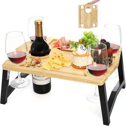 Youeon portable-wine-picnic-table-glass-holder enables secure glass slots during outdoor meals.