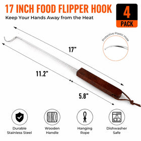 YOUEON stainless steel meat hook turner ready to flip steaks or ribs.