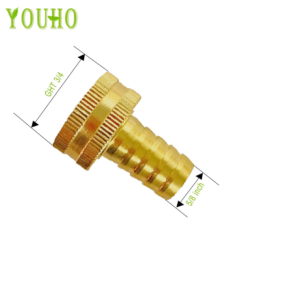 YOUHO reusable connector fitting shows secure 5/8 hose barb to 3/4 GHT compatibility