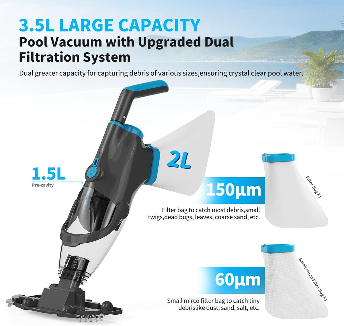 Youhou pool vacuum suction performance demonstrates strong 18.5 GPM power for fast pickup