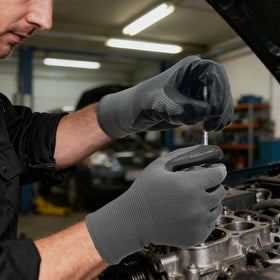 YOUKE OLA black and grey gloves shown with durable coating and finish