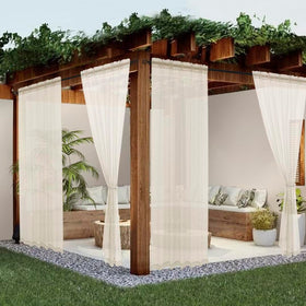 Youleyar outdoor curtains ivory linen-look for soft light and privacy.
