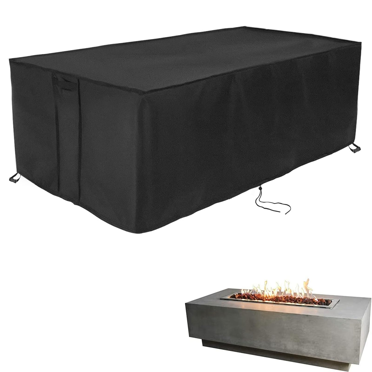 Youlvy rectangular 48-inch fire pit cover shielding the table from weather and debris