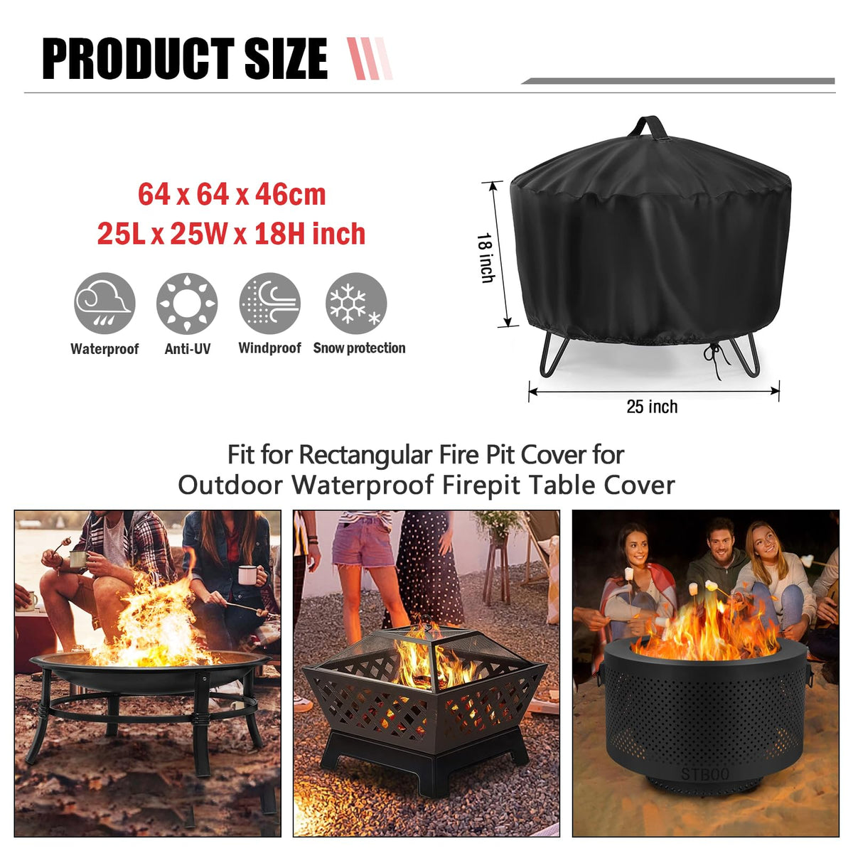 Youlvy Fire Pit Cover Round 25 Inch shows durable 600D fabric for weather resistance.