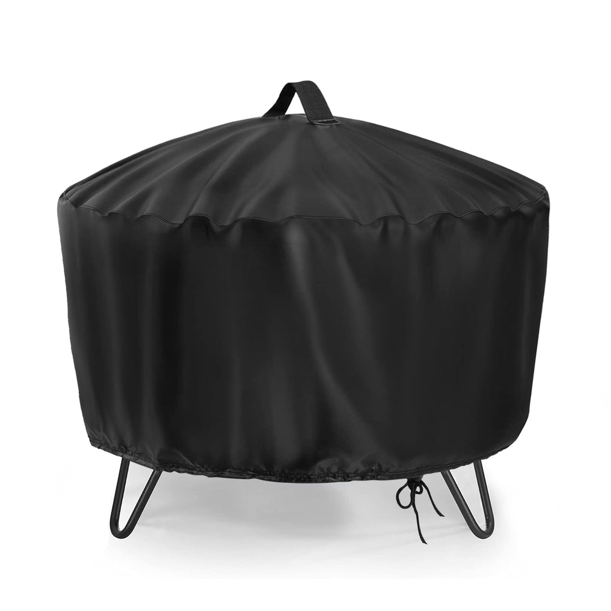 Youlvy Fire Pit Cover Round 25 Inch on the fire pit protects from rain and dust.