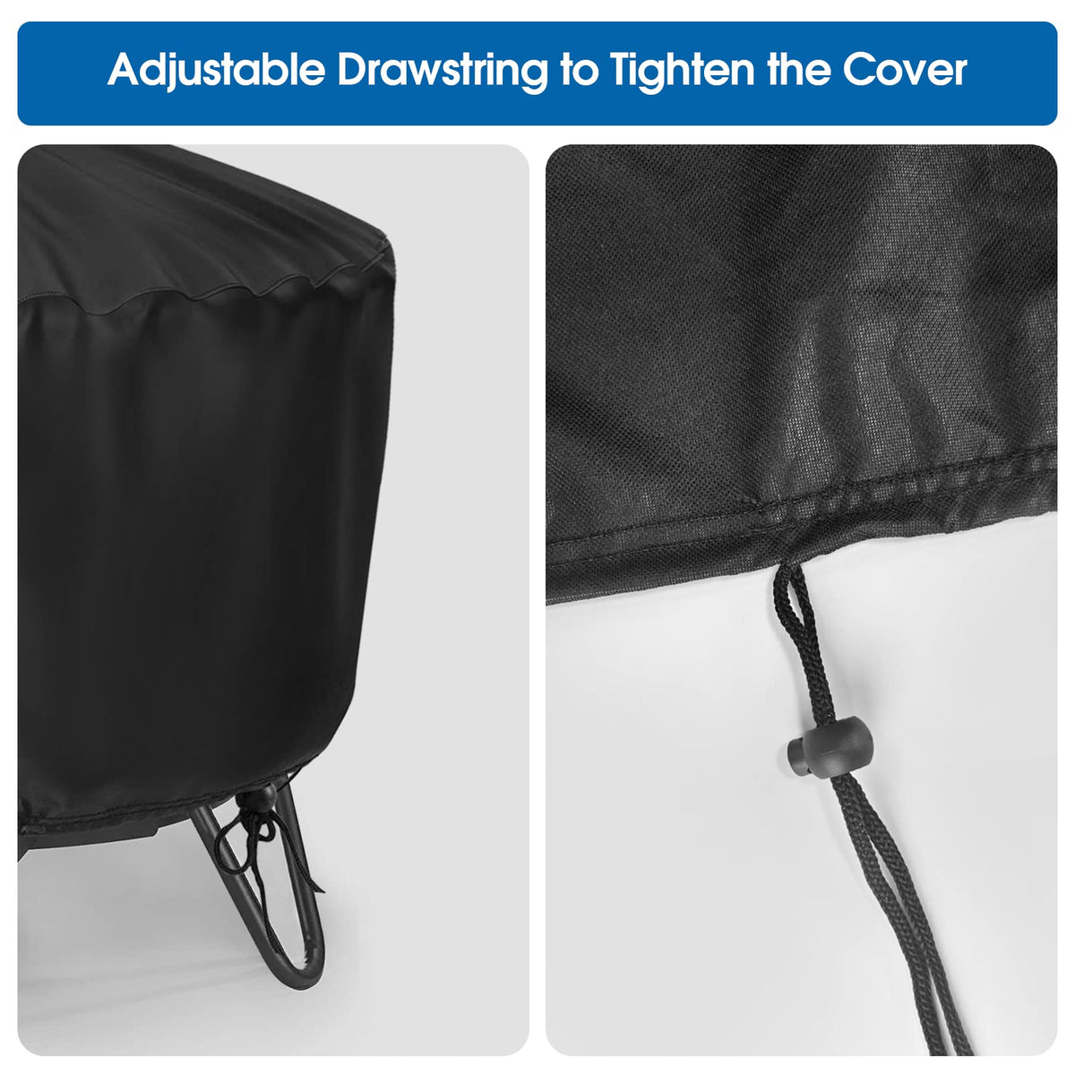 Youlvy Fire Pit Cover Round 25 Inch features windproof drawstring for secure use.