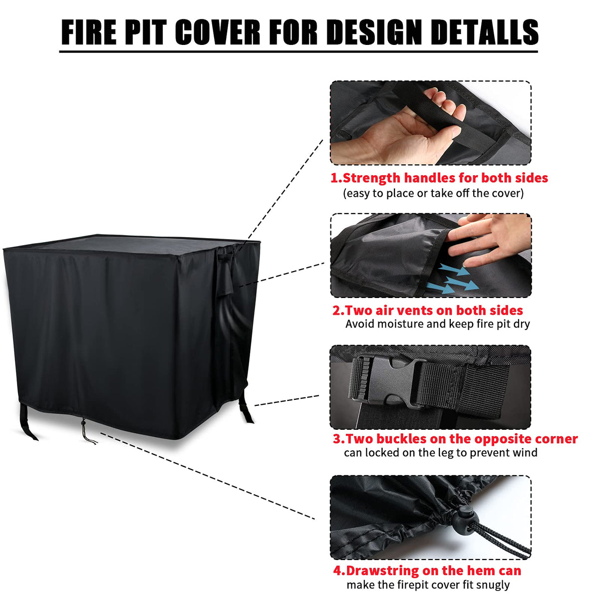 Youlvy waterproof cover protects outdoor fire pit from rain and dust.