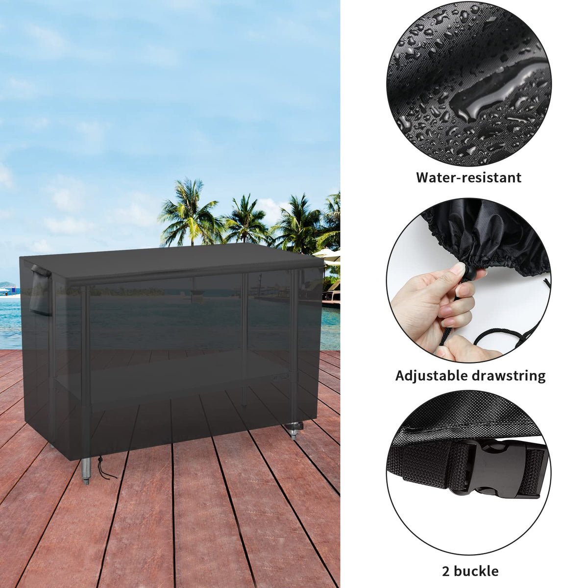 Youlvy waterproof Oxford fabric cover on metal table providing rain and fade resistance