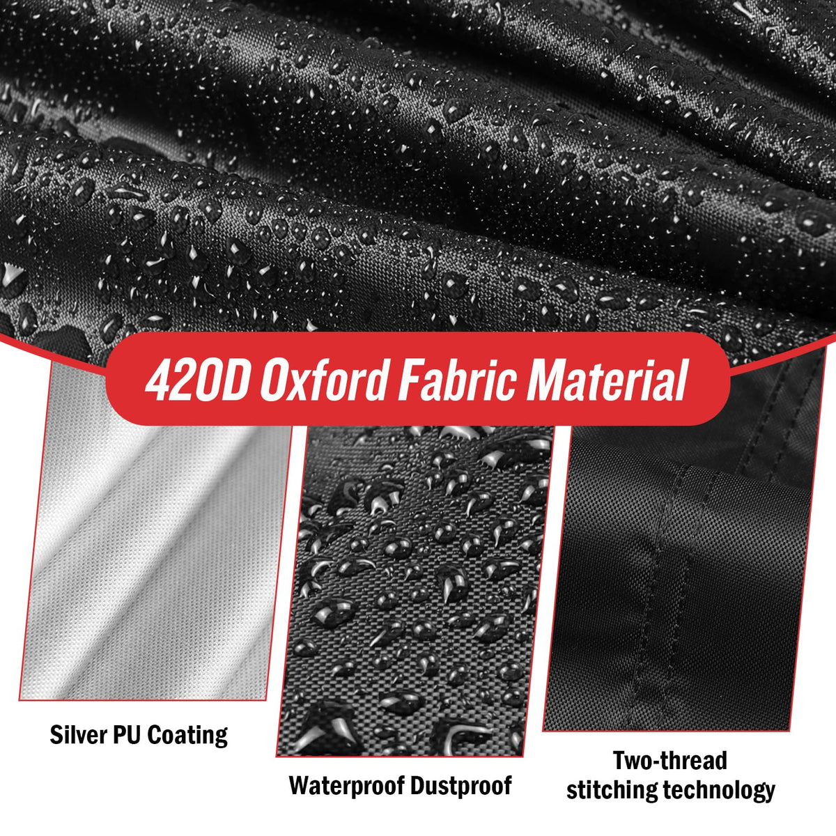 Youlvy 420D Oxford with silver coating resists tearing and moisture.