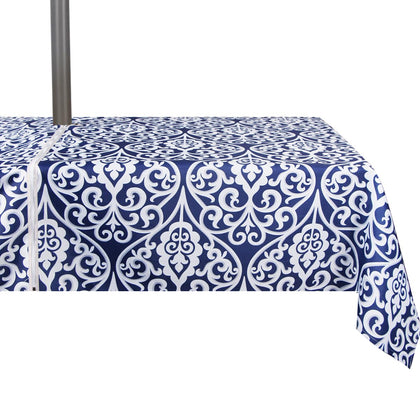 Youngseahome damask blue tablecloth 60x84 enhances outdoor dining.