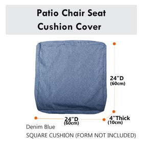 Youngseahome four-pack denim blue cushion covers for patio chairs.