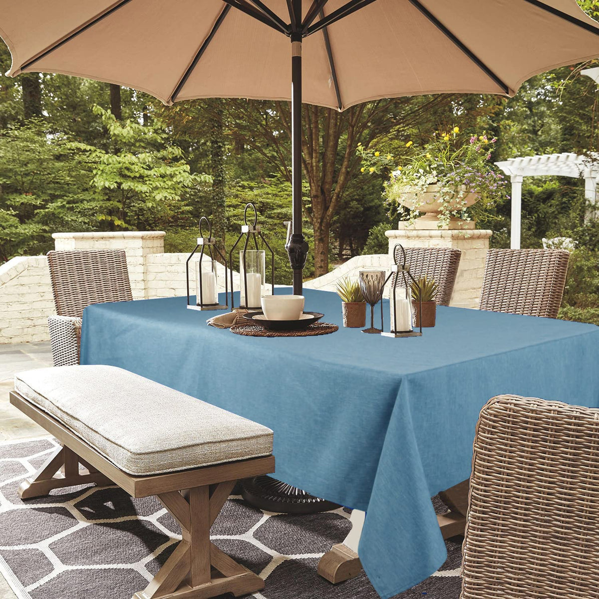 Youngseahome water blue outdoor tablecloth with umbrella hole for patio dining protection