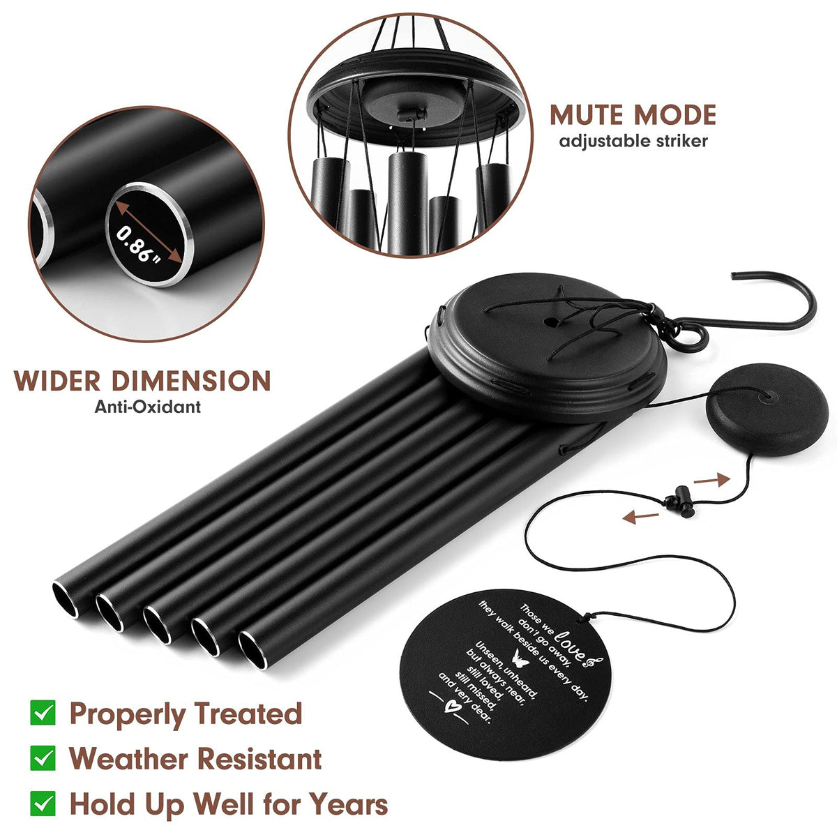 YOUNTASY wind chimes five aluminum tubes deliver rich tones