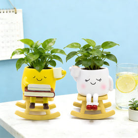YOUOIVIA rocking-chair-face-planter desk-display creates a whimsical office vignette.