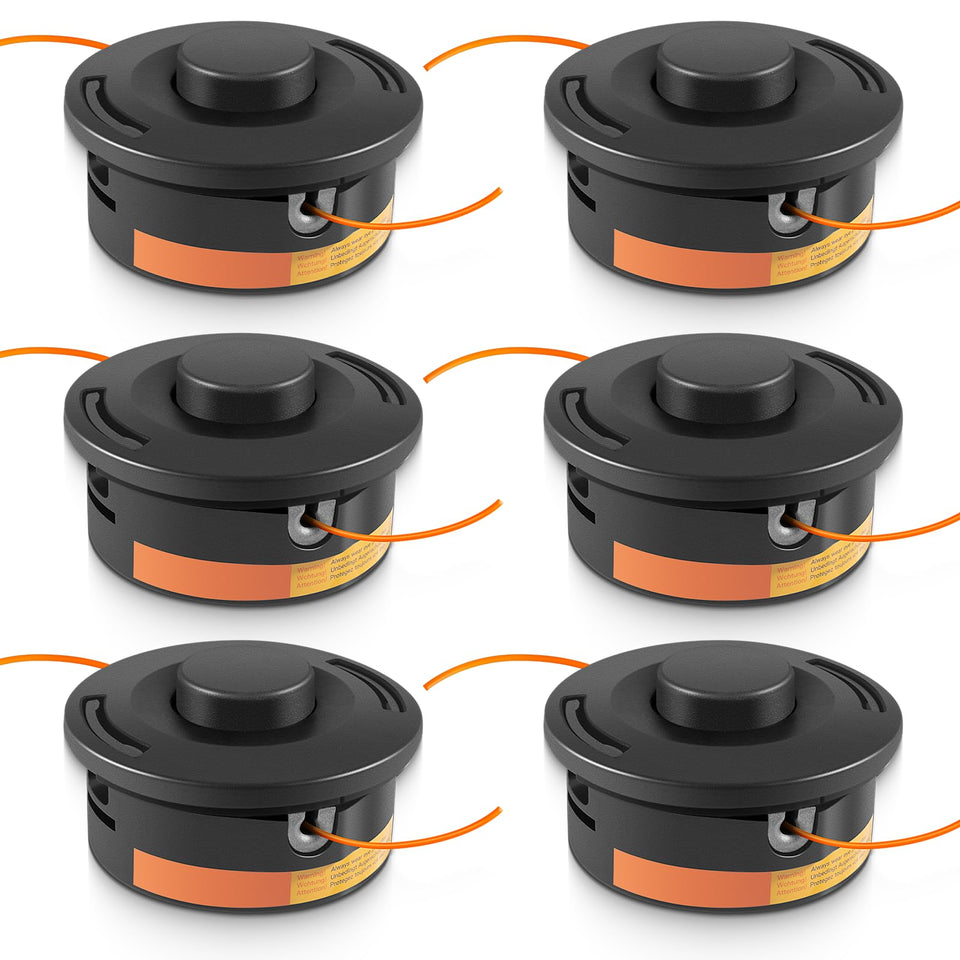 Yoursme six-pack trimmer head front view with pre-loaded line for quick setup