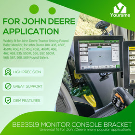 Yoursme BE23519 monitor bracket on tractor dashboard with adjustable viewing angle.