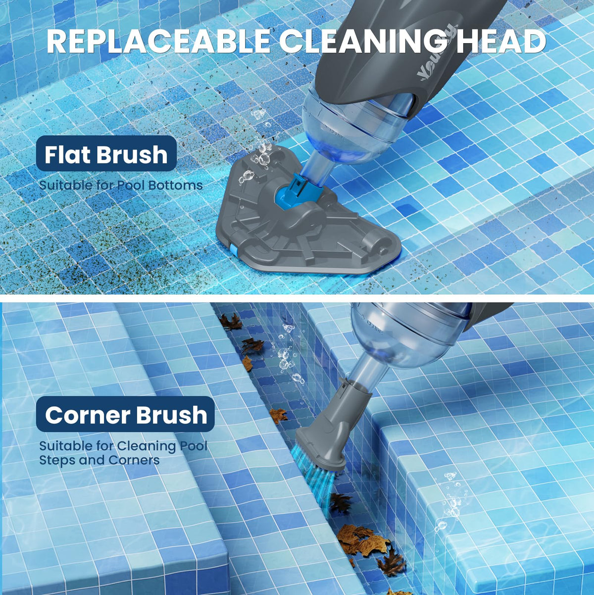 Yousky telescopic pole extended to reach deep pool corners