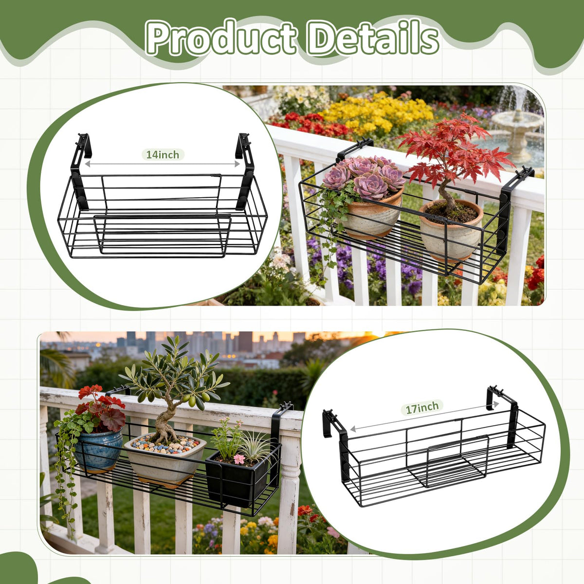 Youyole black steel planter rack adds sturdy style to railings.