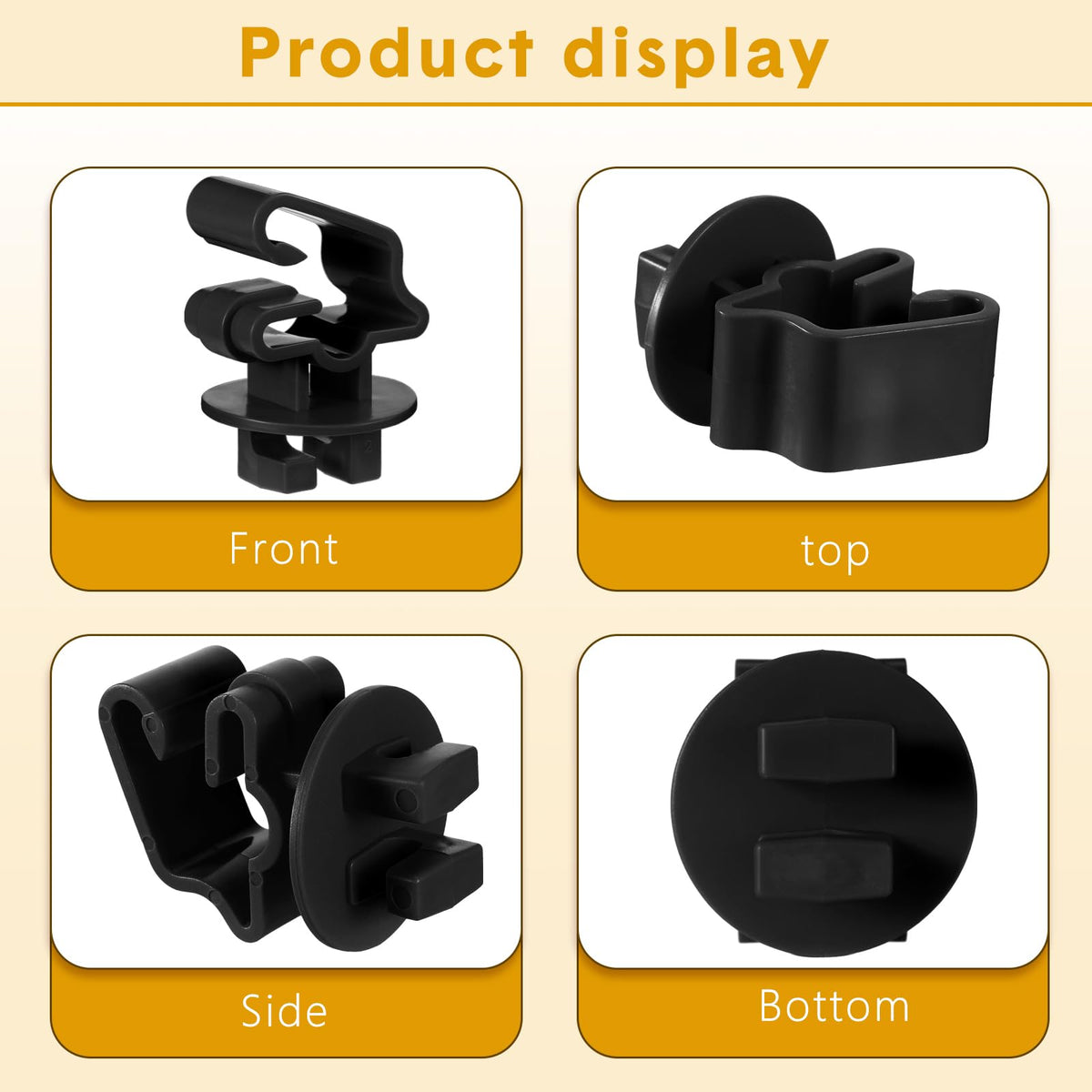 Yellow Youyole T post insulators used on farm fencing for enhanced visibility.