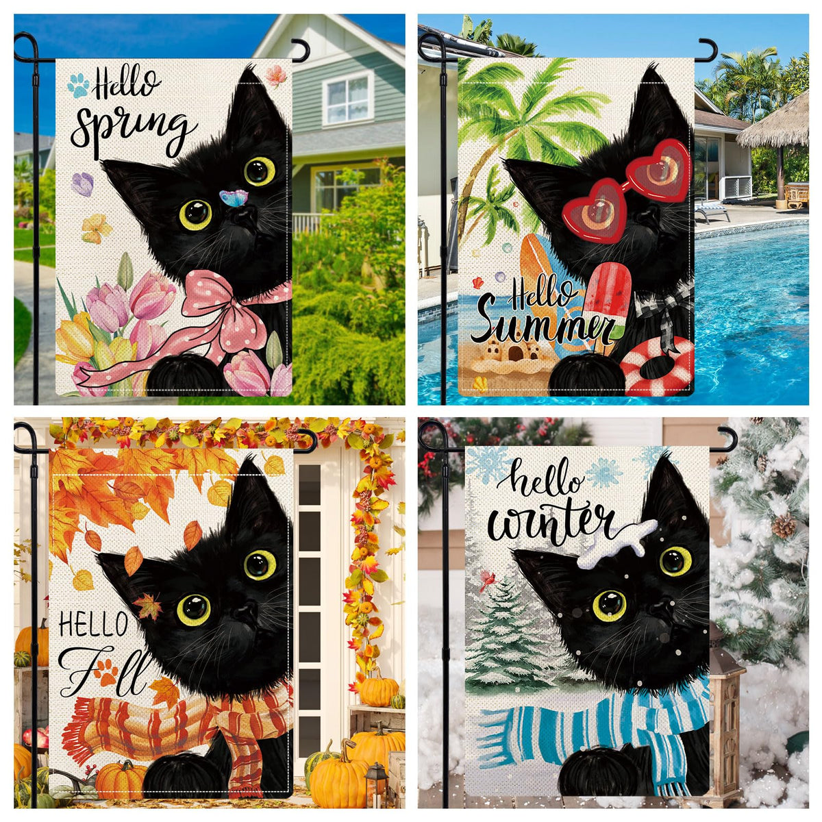 YOVOYOA Christmas black cat garden flag boosts holiday curb appeal.