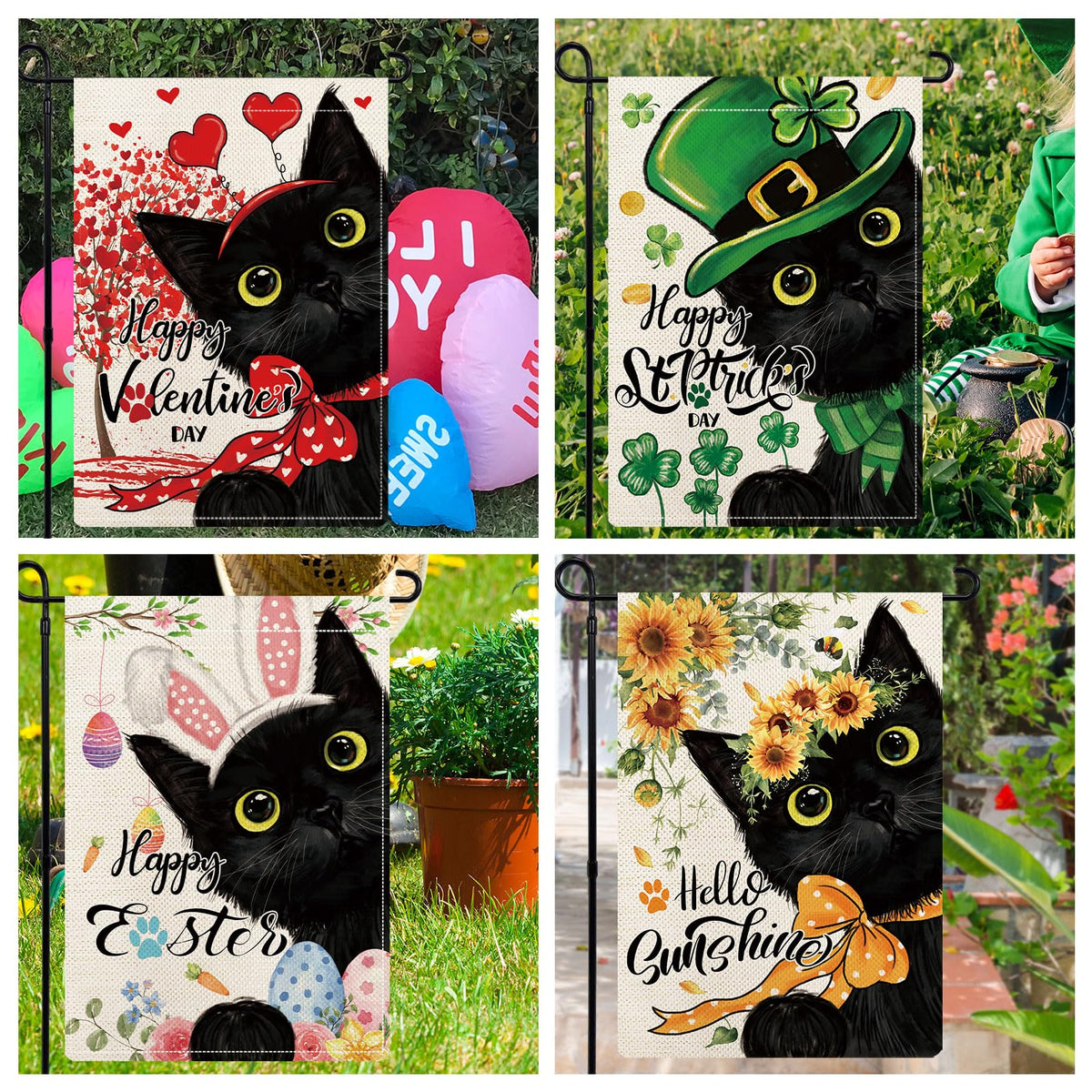 YOVOYOA St Patrick's Day black cat garden flag adds whimsy outside.