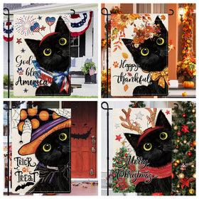YOVOYOA Thanksgiving black cat garden flag invites seasonal cheer outdoors.