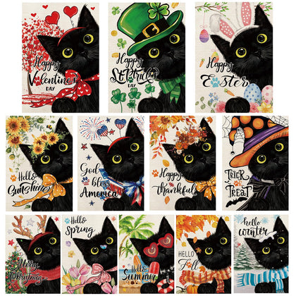 YOVOYOA Valentine’s Day black cat garden flag elevates outdoor charm.