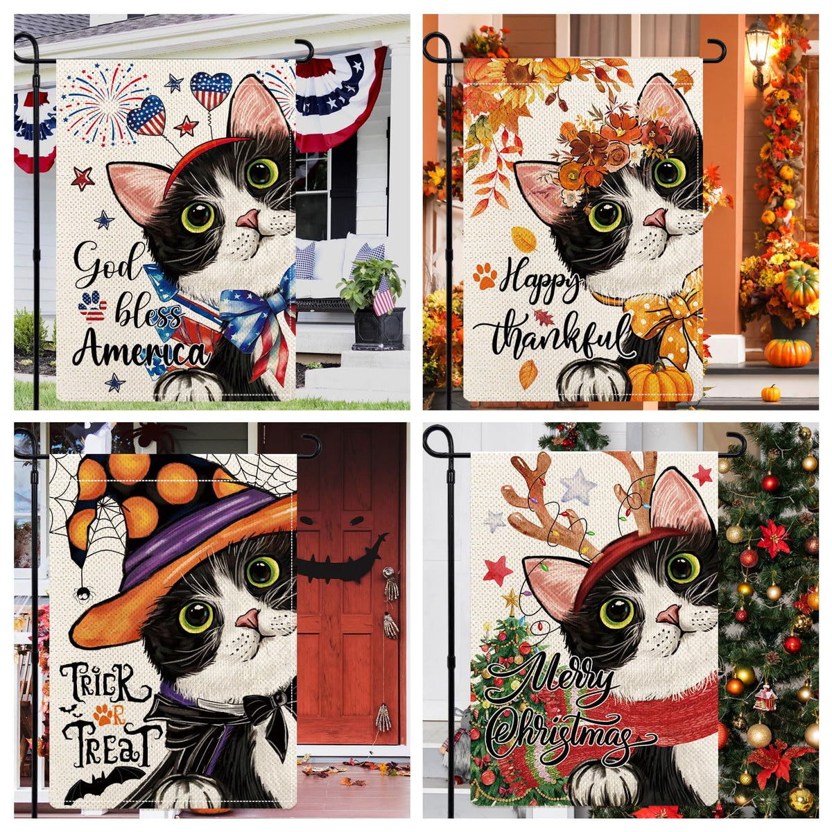 YOVOYOA Easter cat garden flag, double-sided print blooms with spring energy.