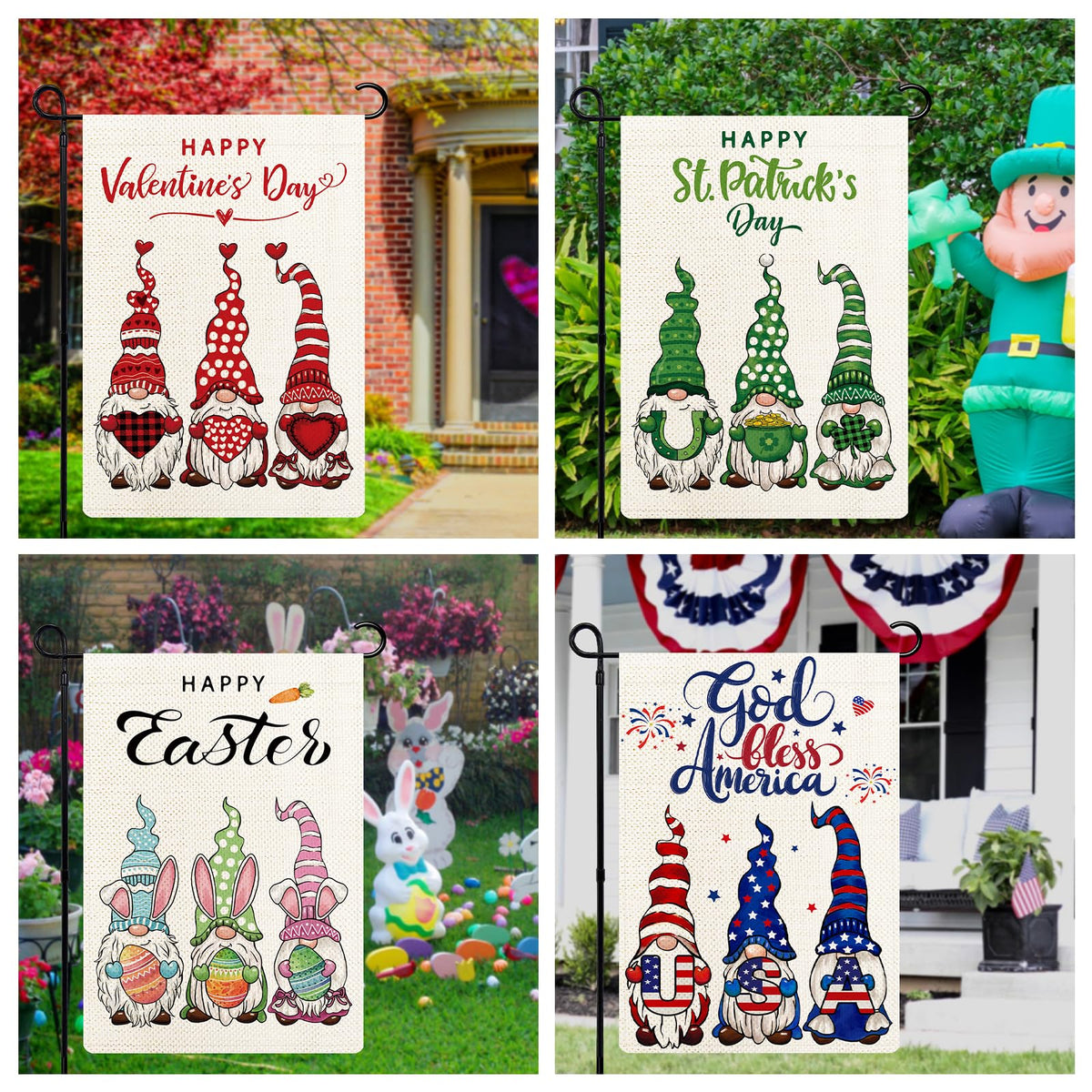 YOVOYOA gnomes Easter flag, vivid colors, seasonal garden charm