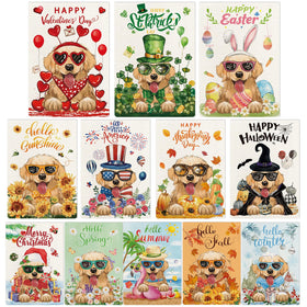 YOVOYOA Golden Retriever seasonal flag set 12x18, double-sided for porch and garden display.