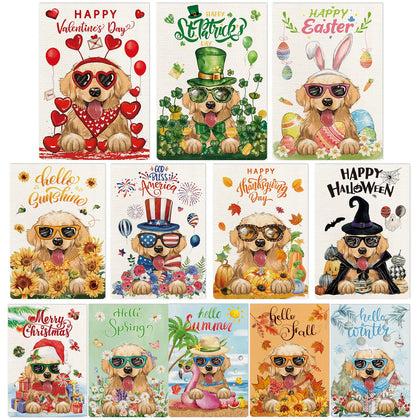 YOVOYOA Golden Retriever seasonal flag set 12x18, double-sided for porch and garden display.