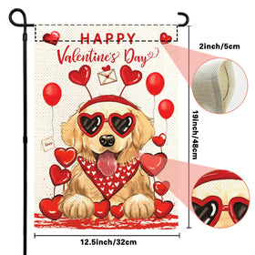 YOVOYOA Valentine's flag with retriever design welcomes guests at the garden gate.