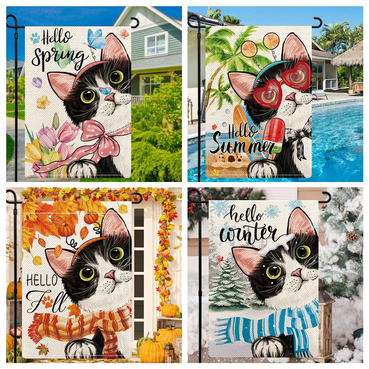YOVOYOA Halloween cat garden flag, festive vibe boosts porch charm all season.