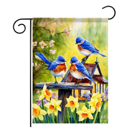 YOWANYES spring bluebird flag features daffodils, ideal for bright outdoor seasonal decor.