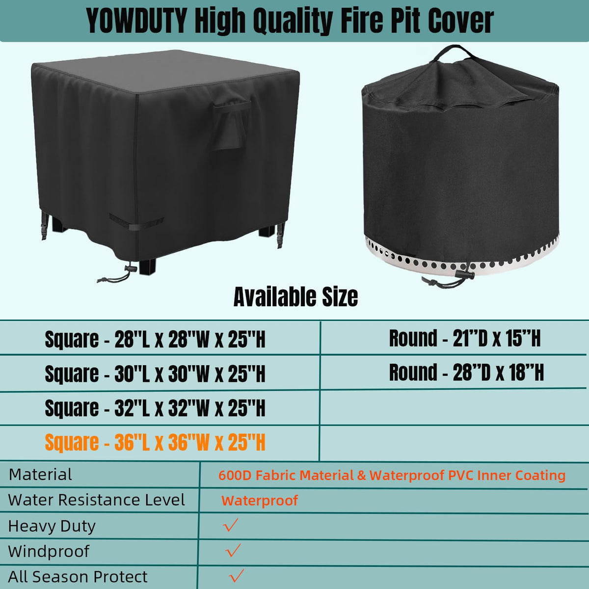 YOWDUTY all-weather protection for outdoor fireplace