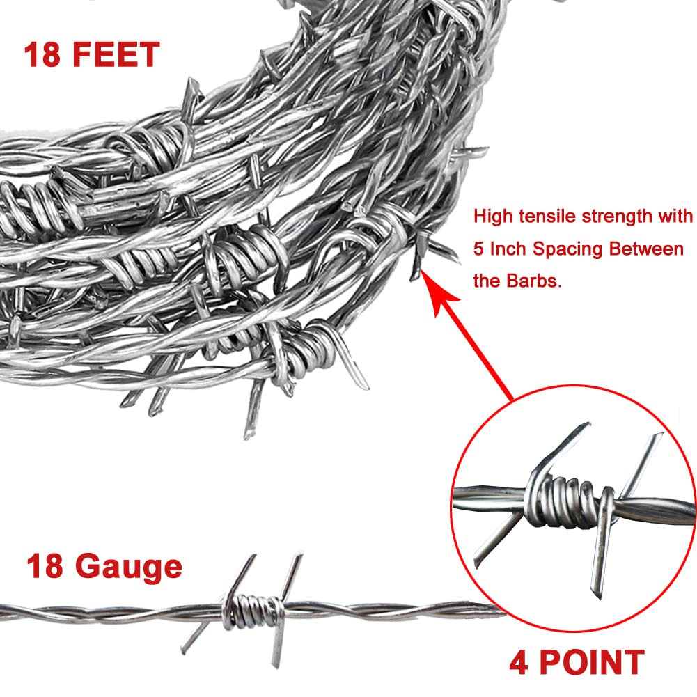 Yowlieu 20 ft roll of galvanized barbed wire ready for outdoor installation