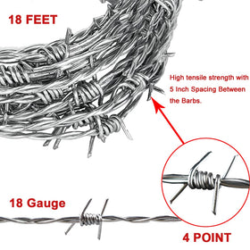 Yowlieu 20 ft roll of galvanized barbed wire ready for outdoor installation