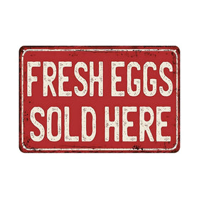 YOYI ART Fresh Eggs Sold Here sign on durable metal coop for farm curb appeal.