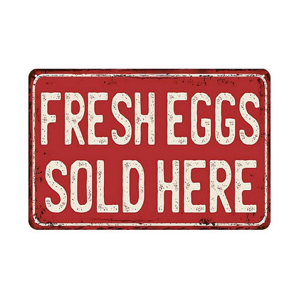 YOYI ART Fresh Eggs Sold Here sign on durable metal coop for farm curb appeal.
