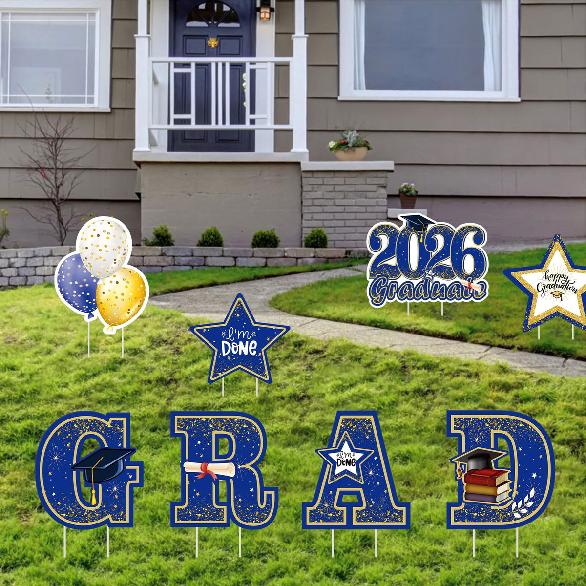 YOYOJOY waterproof graduation decor in blue and gold for rain or shine