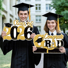 YOYOJOY graduation sign 2026 black and gold theme pairs with classy party decor.