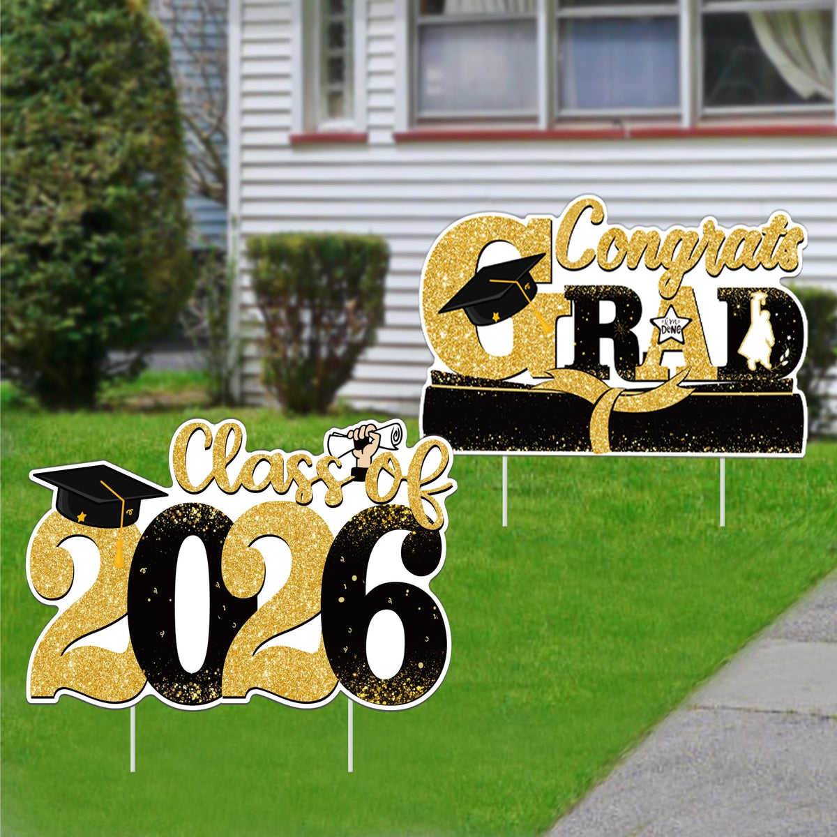 YOYOJOY graduation sign 2026 durable waterproof material withstands outdoor weather.