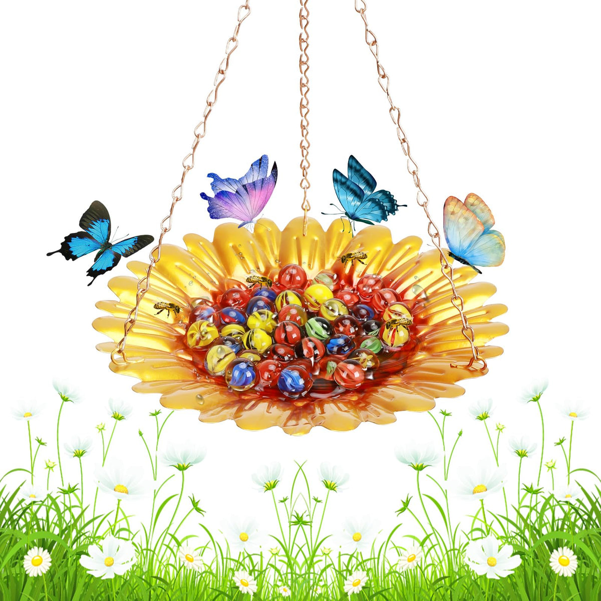 Yoziyaxo bee watering station with sunflower design attracts pollinators for a thriving garden