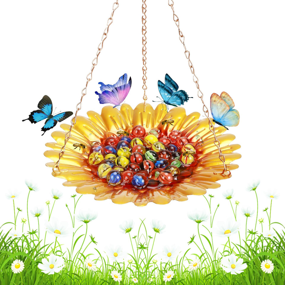 Yoziyaxo bee watering station with sunflower design attracts pollinators for a thriving garden