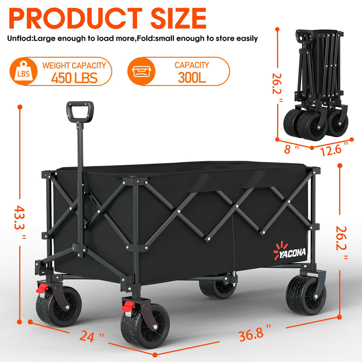 Yozoia wagon folded for compact storage in car trunk
