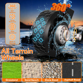 Yozoia 360-degree wheels image demonstrates easy maneuverability on beach or pavement