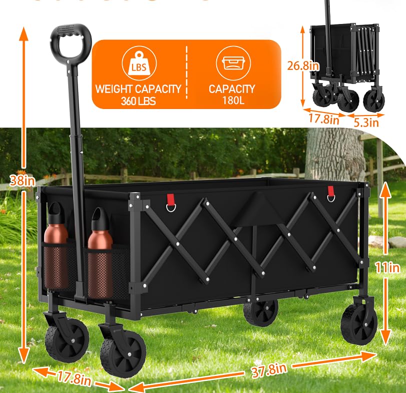 Yozoia Extra Long Wagons Foldable front-view image highlights sturdy frame and heavy-duty support